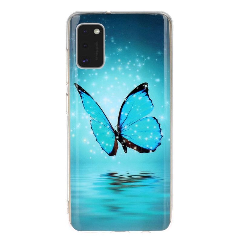 Etui Samsung Galaxy A41 Fluorescencyjny Niebieski Motyl Etui Ochronne