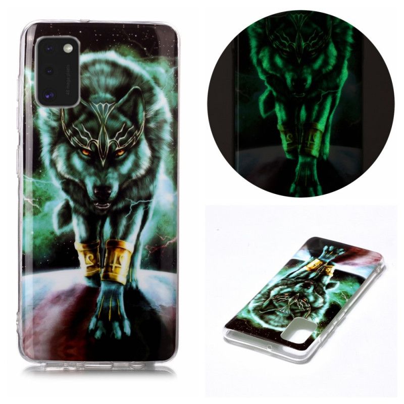 Etui Samsung Galaxy A41 Granatowy Czarny Fluorescencyjna Seria Wilków Etui Ochronne