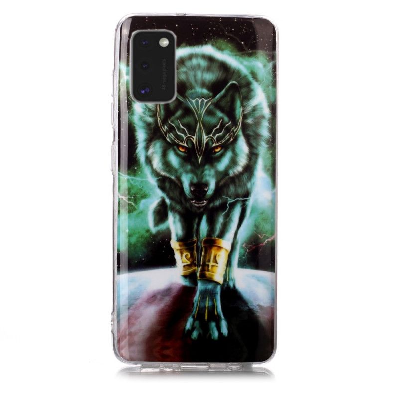 Etui Samsung Galaxy A41 Granatowy Czarny Fluorescencyjna Seria Wilków Etui Ochronne