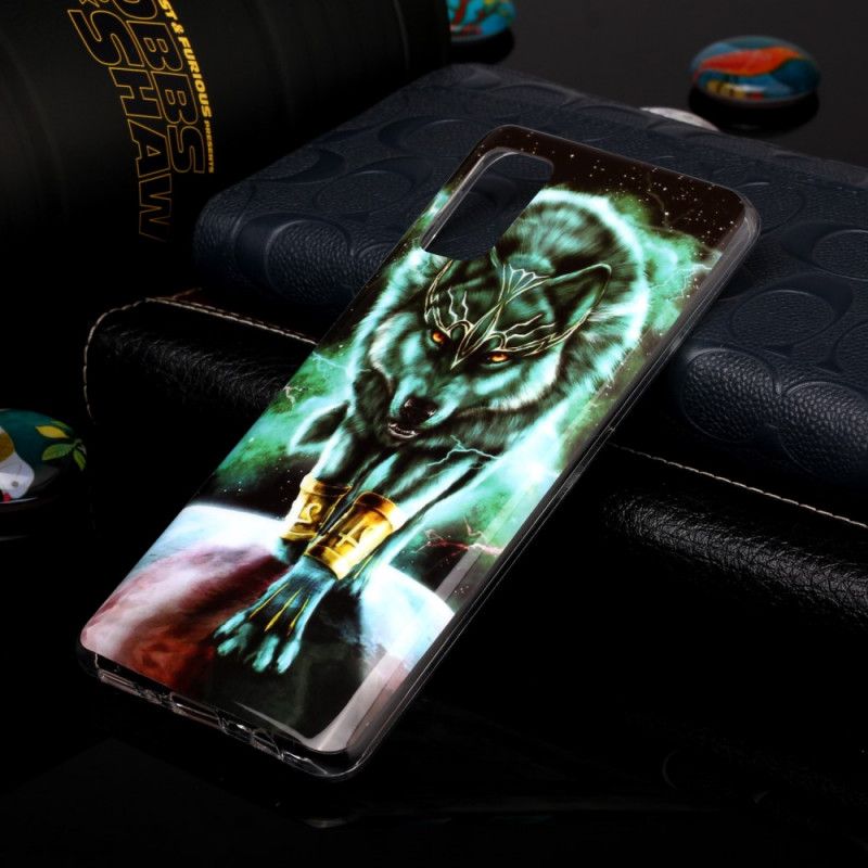 Etui Samsung Galaxy A41 Granatowy Czarny Fluorescencyjna Seria Wilków Etui Ochronne