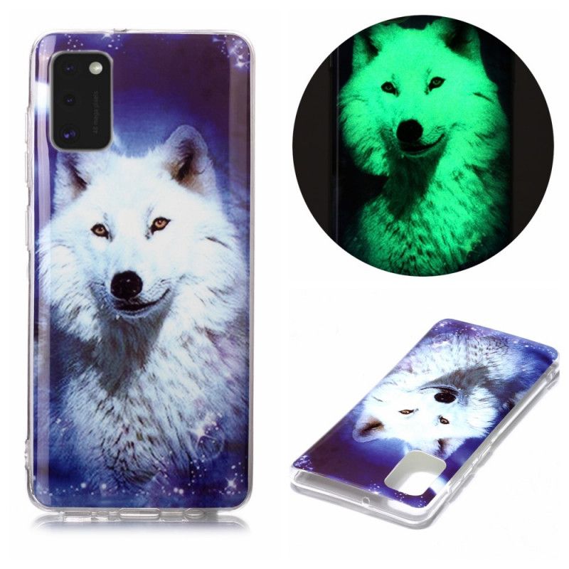 Etui Samsung Galaxy A41 Granatowy Czarny Fluorescencyjna Seria Wilków Etui Ochronne