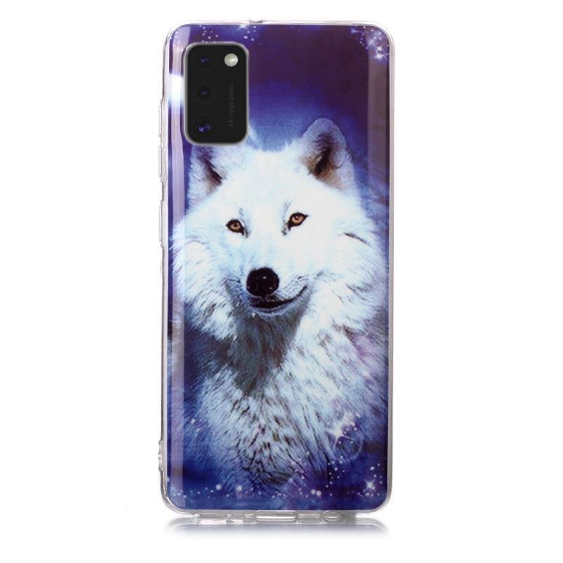 Etui Samsung Galaxy A41 Granatowy Czarny Fluorescencyjna Seria Wilków Etui Ochronne