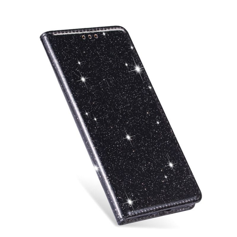 Flip Kotelot Samsung Galaxy A41 Szary Czarny Etui na Telefon Styl Z Brokatem