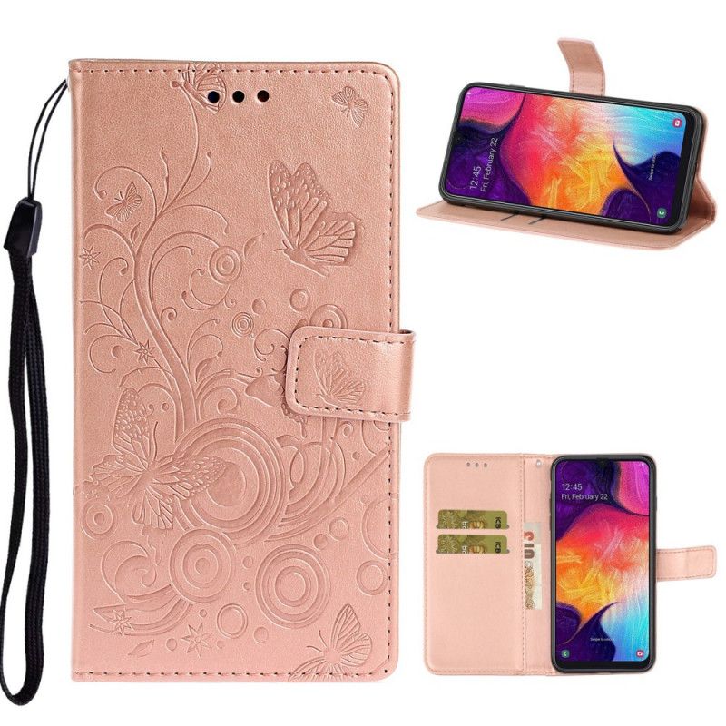 Obudowa Samsung Galaxy A41 Fioletowy Magenta Retro Motyle I Kwiaty