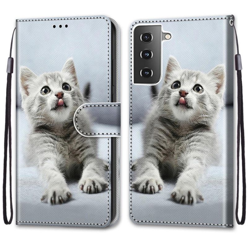 Etui Folio Samsung Galaxy S21 5G Biały Czarny Najpiękniejsze Koty Etui Ochronne