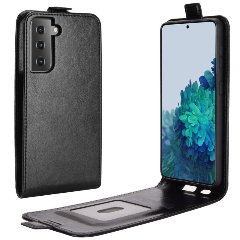 Etui Folio Samsung Galaxy S21 5G Biały Czarny Pionowa Klapa Z Efektem Skóry Etui Ochronne