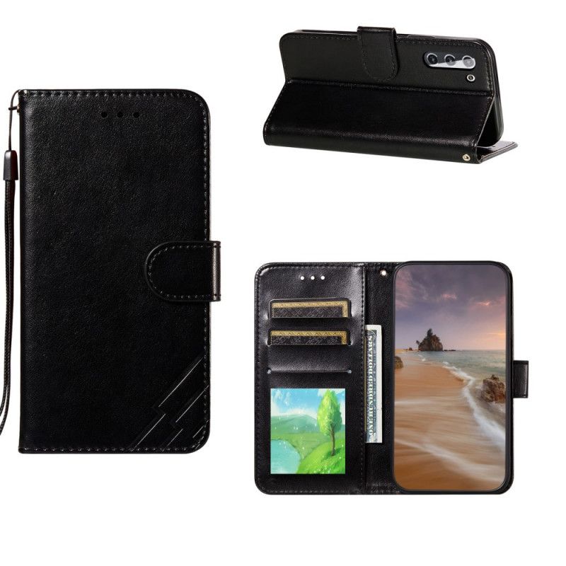 Etui Folio Samsung Galaxy S21 5G Czerwony Czarny Design Z Efektem Skóry Błyskawicy Etui Ochronne