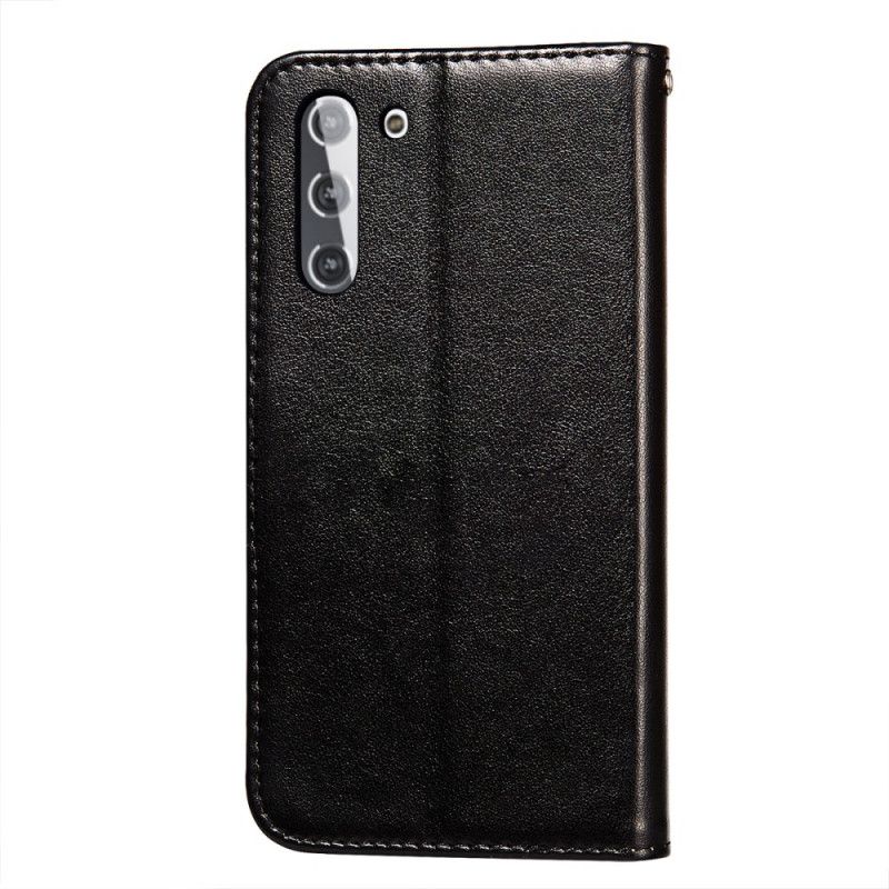 Etui Folio Samsung Galaxy S21 5G Czerwony Czarny Design Z Efektem Skóry Błyskawicy Etui Ochronne