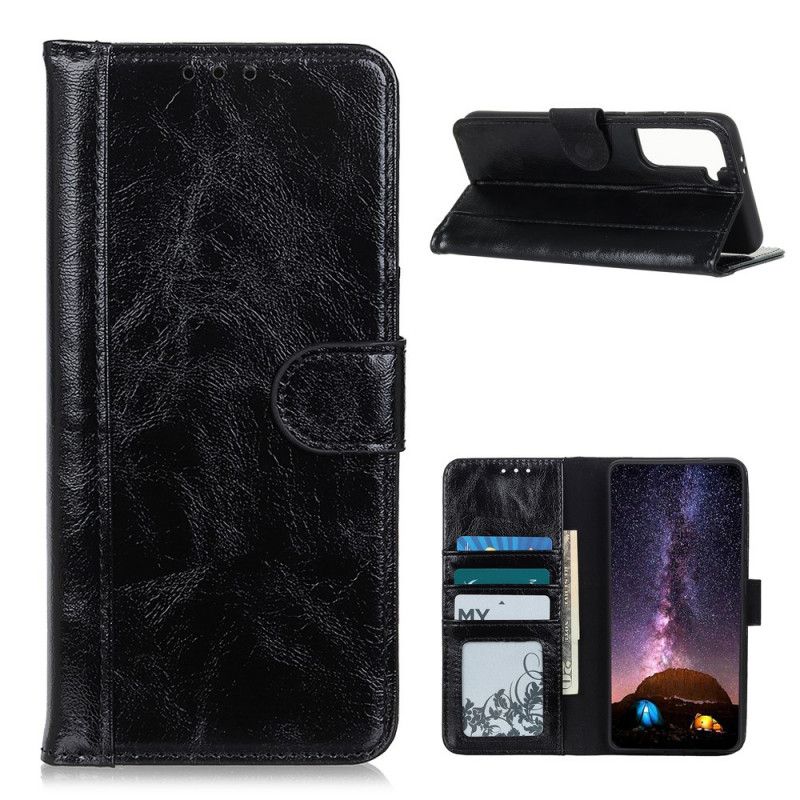 Etui Folio Samsung Galaxy S21 5G Czerwony Czarny Dwoina Błyszczącej Skóry Etui Ochronne