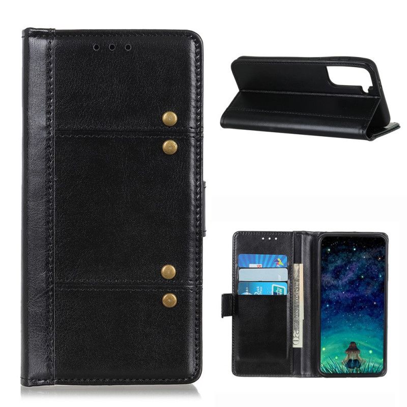 Etui Folio Samsung Galaxy S21 5G Czerwony Czarny Efekt Antycznej Skóry