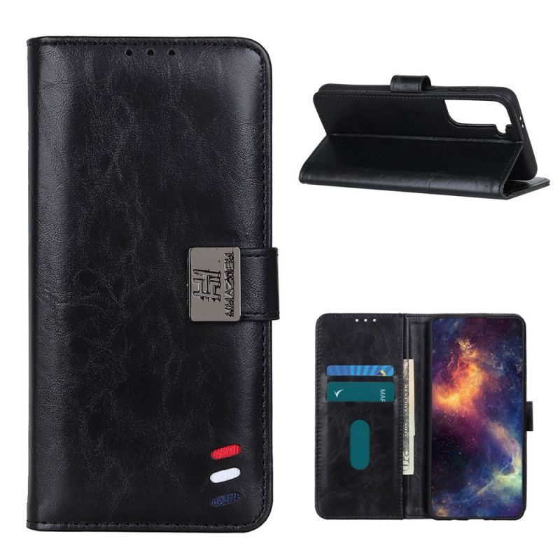 Etui Folio Samsung Galaxy S21 5G Czerwony Czarny Efekt Skóry Żubra Etui Ochronne