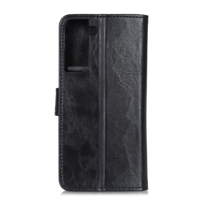 Etui Folio Samsung Galaxy S21 5G Czerwony Czarny Efekt Skóry Żubra Etui Ochronne