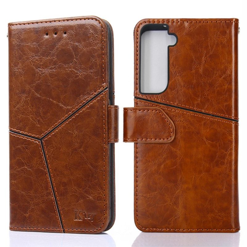 Etui Folio Samsung Galaxy S21 5G Czerwony Czarny Geometryczny Efekt Skóry Etui Ochronne