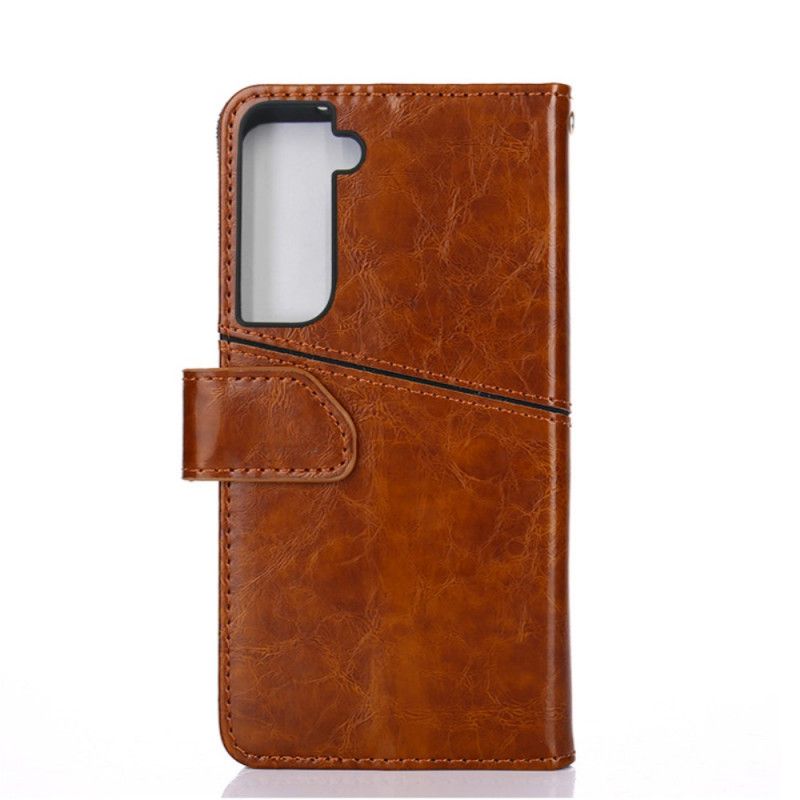 Etui Folio Samsung Galaxy S21 5G Czerwony Czarny Geometryczny Efekt Skóry Etui Ochronne