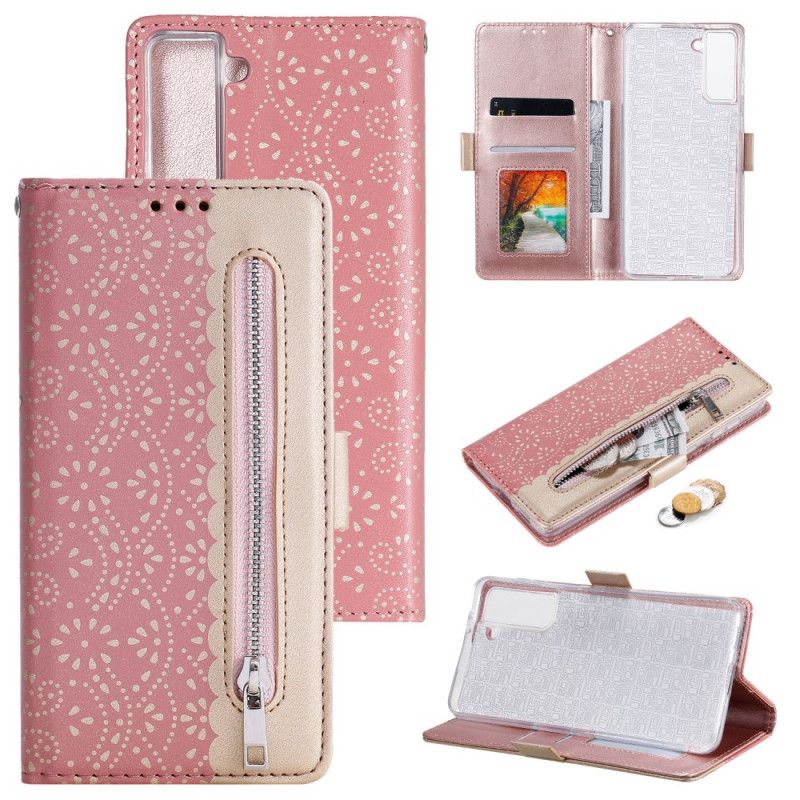 Etui Folio Samsung Galaxy S21 5G Czerwony Czarny Koronkowa Torebka Typu Stringi Etui Ochronne