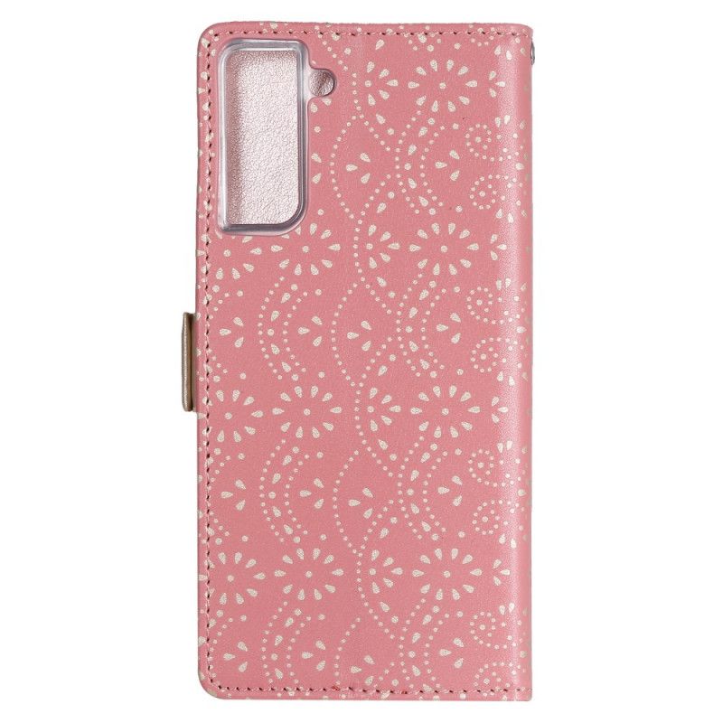 Etui Folio Samsung Galaxy S21 5G Czerwony Czarny Koronkowa Torebka Typu Stringi Etui Ochronne