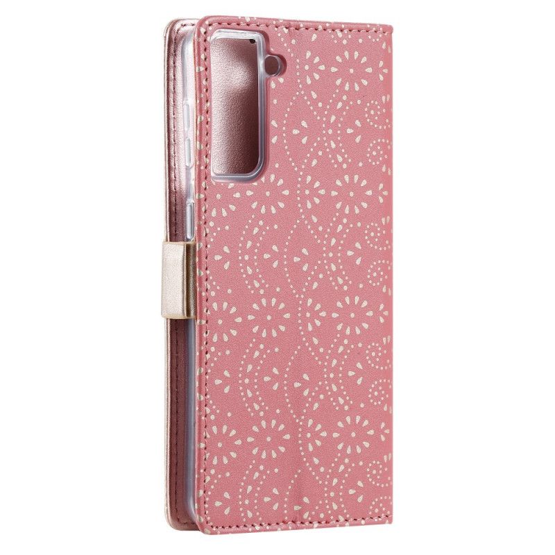 Etui Folio Samsung Galaxy S21 5G Czerwony Czarny Koronkowa Torebka Typu Stringi Etui Ochronne