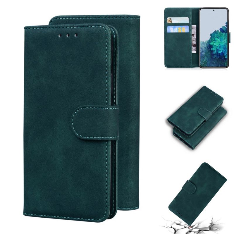 Etui Folio Samsung Galaxy S21 5G Czerwony Czarny Monochromatyczny Efekt Skóry Etui Ochronne