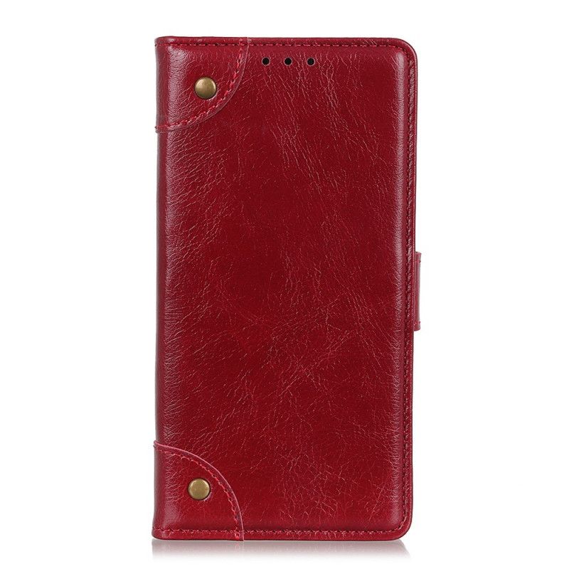 Etui Folio Samsung Galaxy S21 5G Czerwony Czarny Nity W Stylu Vintage Ze Skóry Nappa