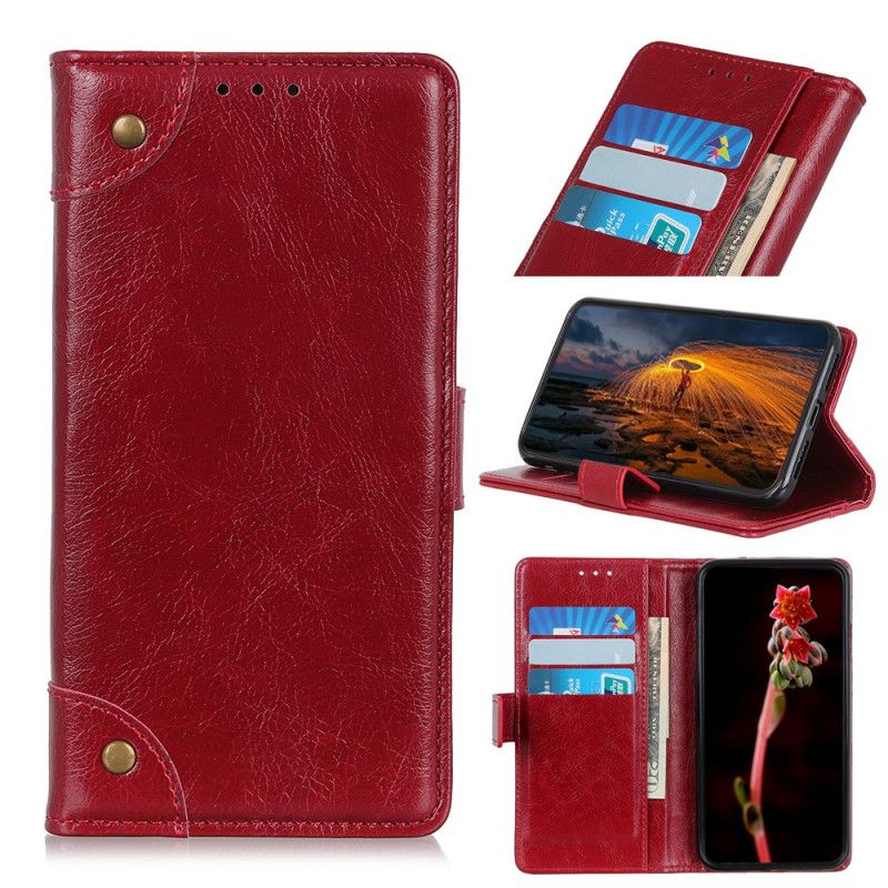 Etui Folio Samsung Galaxy S21 5G Czerwony Czarny Nity W Stylu Vintage Ze Skóry Nappa