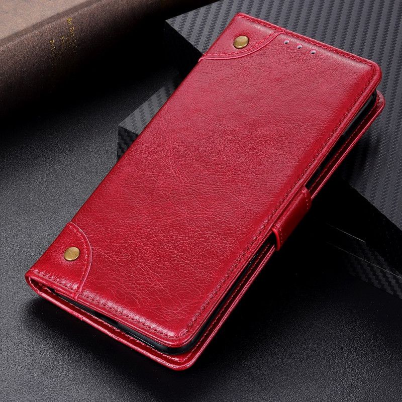 Etui Folio Samsung Galaxy S21 5G Czerwony Czarny Nity W Stylu Vintage Ze Skóry Nappa