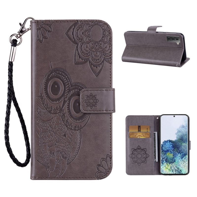 Etui Folio Samsung Galaxy S21 5G Czerwony Szary Mandala Sowa I Stringi