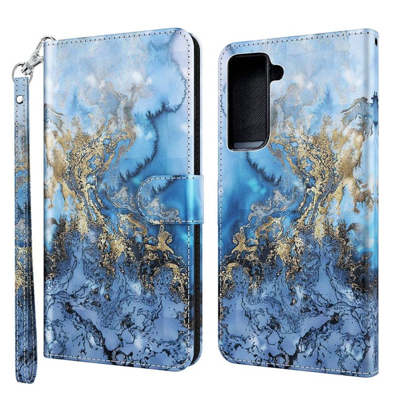 Etui Folio Samsung Galaxy S21 5G Designerski Punkt Świetlny Z Marmuru Z Paskiem