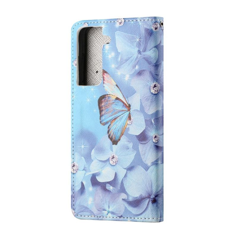 Etui Folio Samsung Galaxy S21 5G Diamentowe Motyle Ze Stringami