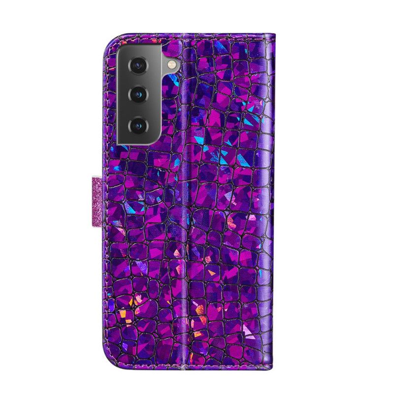 Etui Folio Samsung Galaxy S21 5G Jasnoniebieski Zielony Diamenty Krokodyla Etui Ochronne