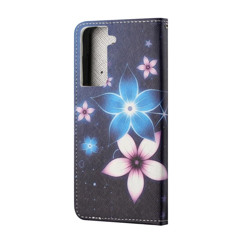 Etui Folio Samsung Galaxy S21 5G Księżycowe Kwiaty Ze Stringami