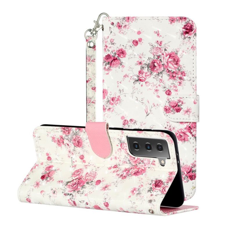 Etui Folio Samsung Galaxy S21 5G Kwiaty Jasne Plamy Z Paskiem Etui Ochronne