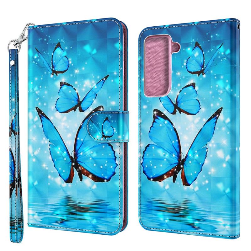 Etui Folio Samsung Galaxy S21 5G Latające Niebieskie Motyle