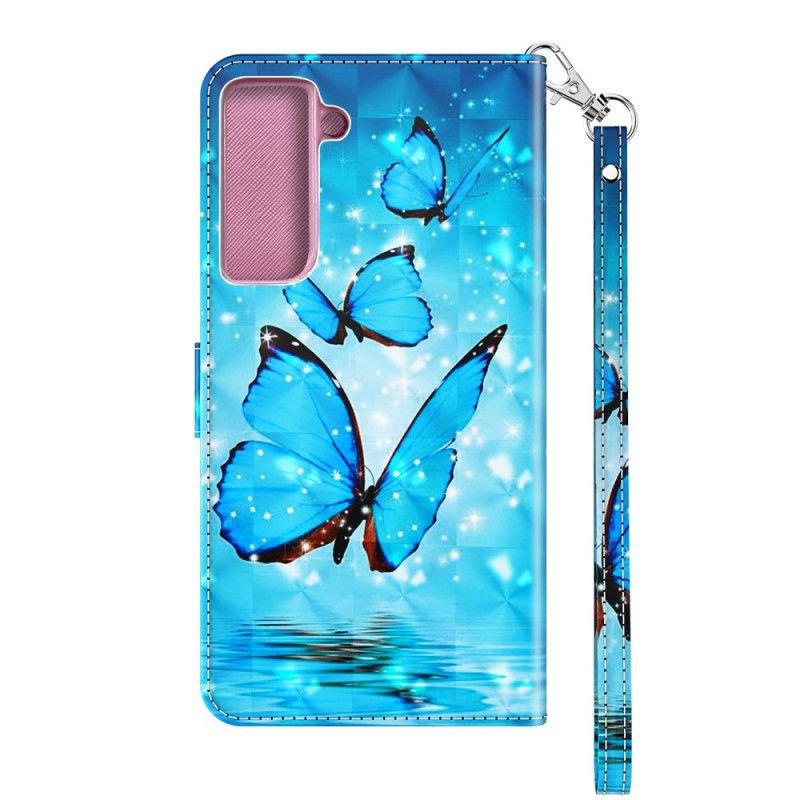 Etui Folio Samsung Galaxy S21 5G Latające Niebieskie Motyle