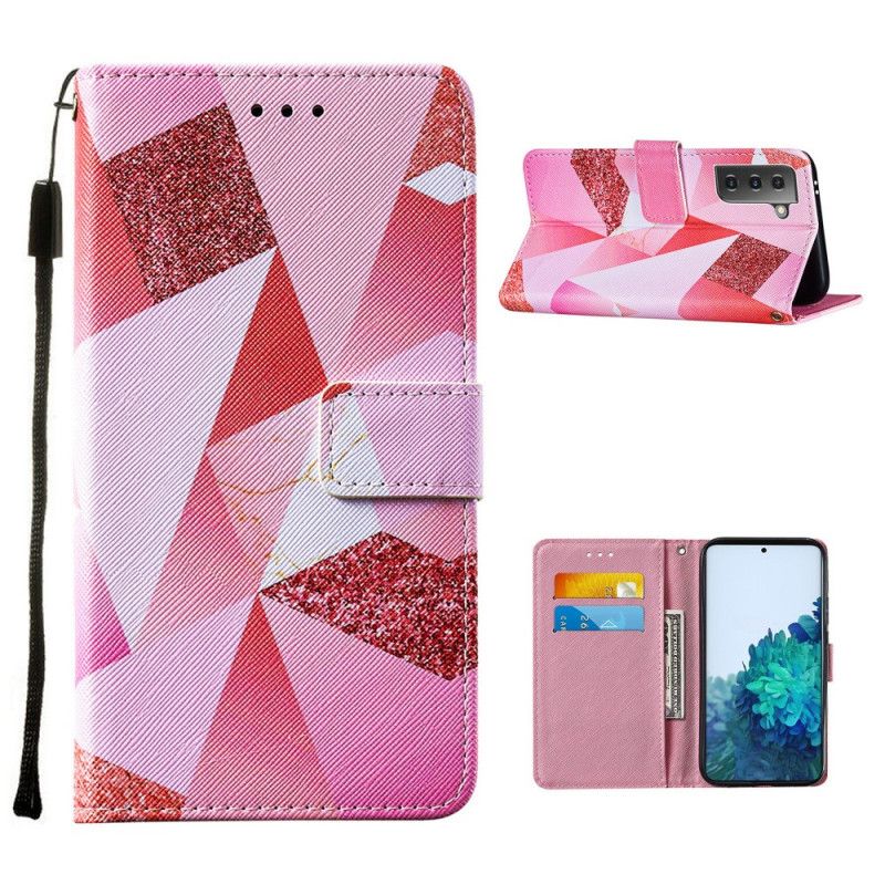 Etui Folio Samsung Galaxy S21 5G Magenta Trójkąty I Brokat Etui Ochronne