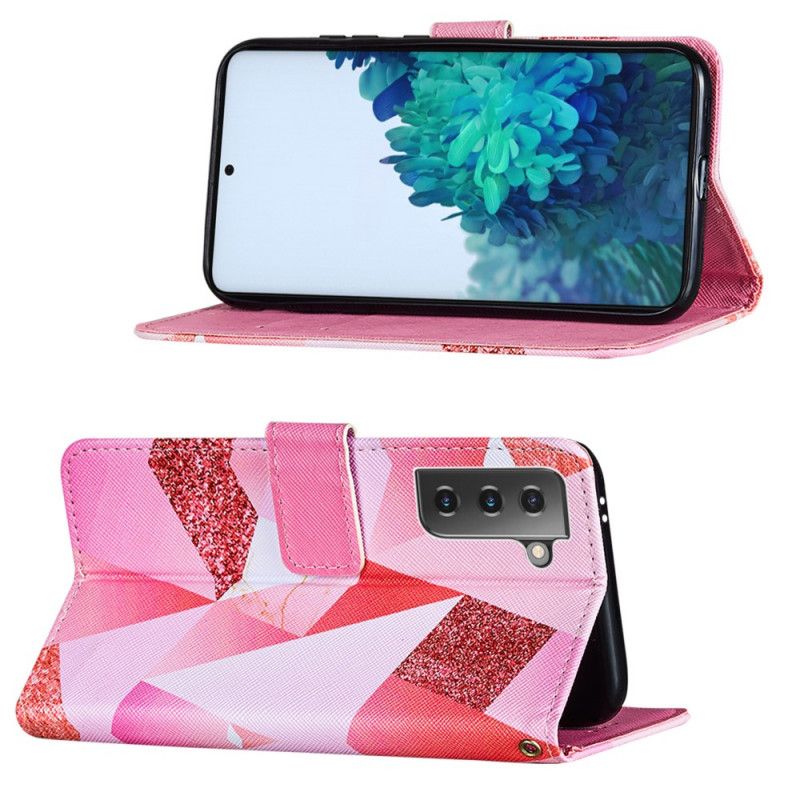 Etui Folio Samsung Galaxy S21 5G Magenta Trójkąty I Brokat Etui Ochronne