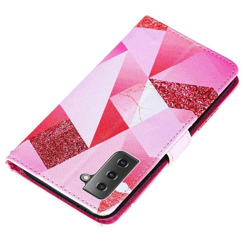 Etui Folio Samsung Galaxy S21 5G Magenta Trójkąty I Brokat Etui Ochronne