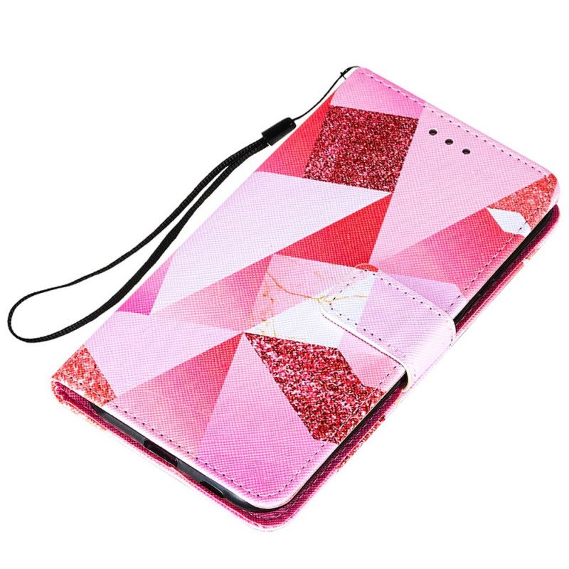 Etui Folio Samsung Galaxy S21 5G Magenta Trójkąty I Brokat Etui Ochronne