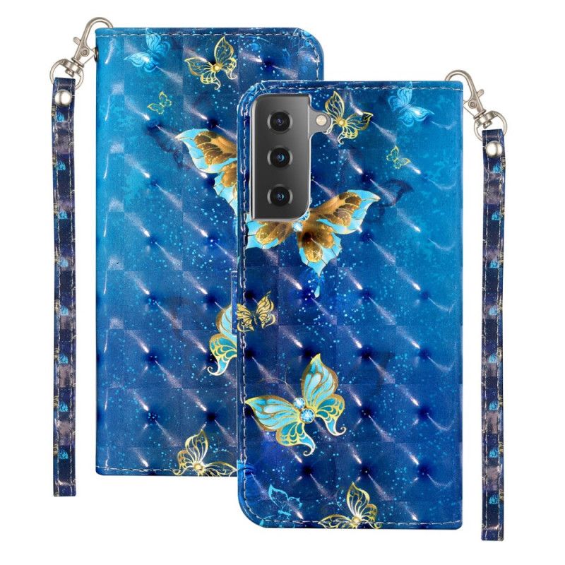 Etui Folio Samsung Galaxy S21 5G Motyle Z Punktami Świetlnymi Z Paskiem