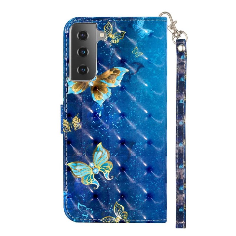 Etui Folio Samsung Galaxy S21 5G Motyle Z Punktami Świetlnymi Z Paskiem