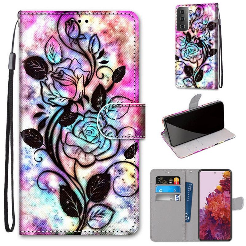 Etui Folio Samsung Galaxy S21 5G Neonowe Kwiaty