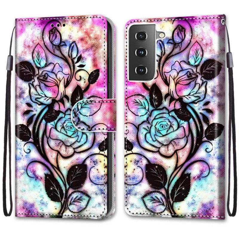 Etui Folio Samsung Galaxy S21 5G Neonowe Kwiaty