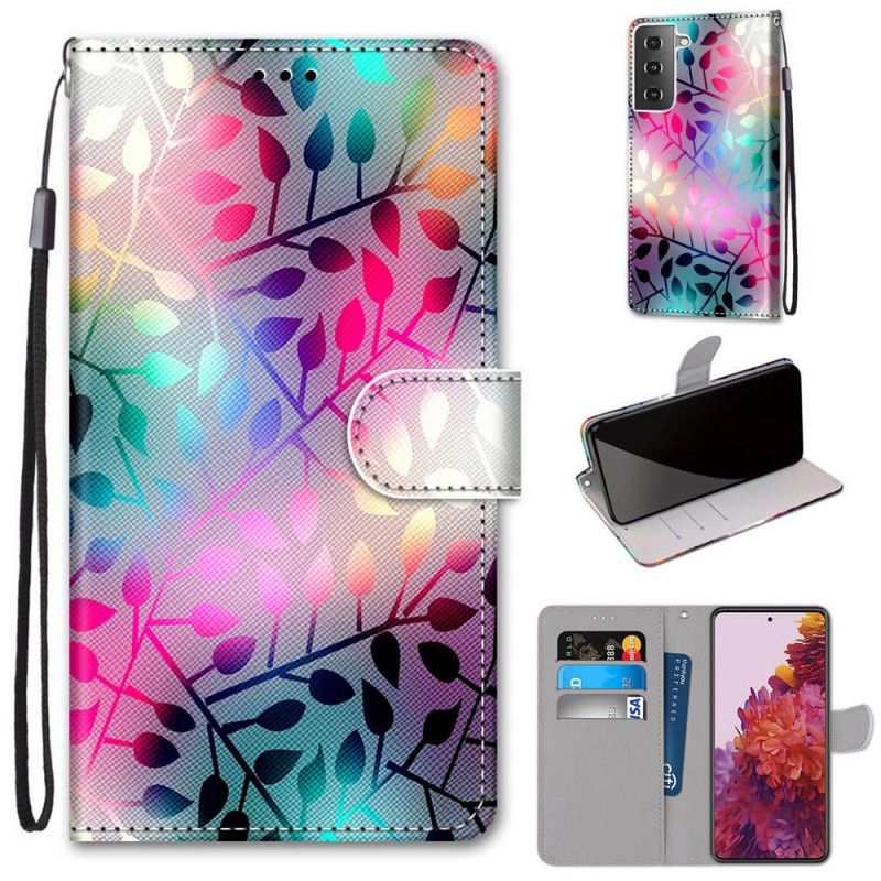 Etui Folio Samsung Galaxy S21 5G Neonowe Liście Etui Ochronne