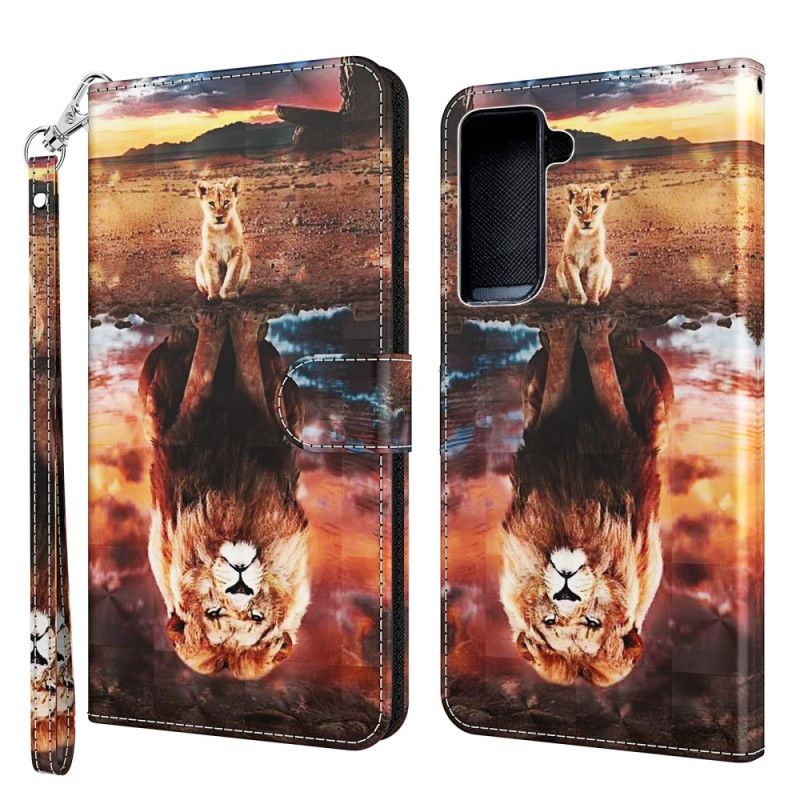 Etui Folio Samsung Galaxy S21 5G Punkt Świetlny Lew Z Paskiem Etui Ochronne