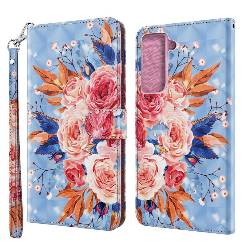 Etui Folio Samsung Galaxy S21 5G Różowy Czerwony Romantyczny Punkt Świetlny Ze Stringami