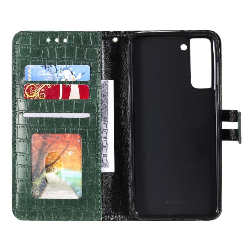 Etui Folio Samsung Galaxy S21 5G Szary Czarny Całkowicie Krokodyl