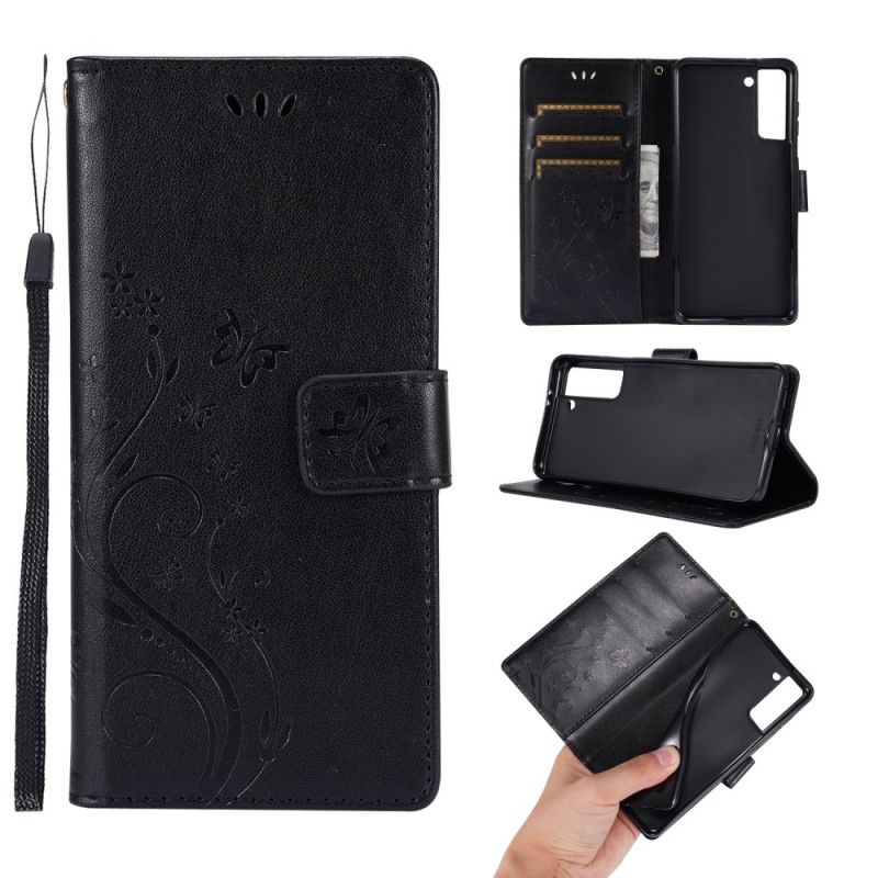 Etui Folio Samsung Galaxy S21 5G Szary Czarny Motyle Na Wietrze Etui Ochronne