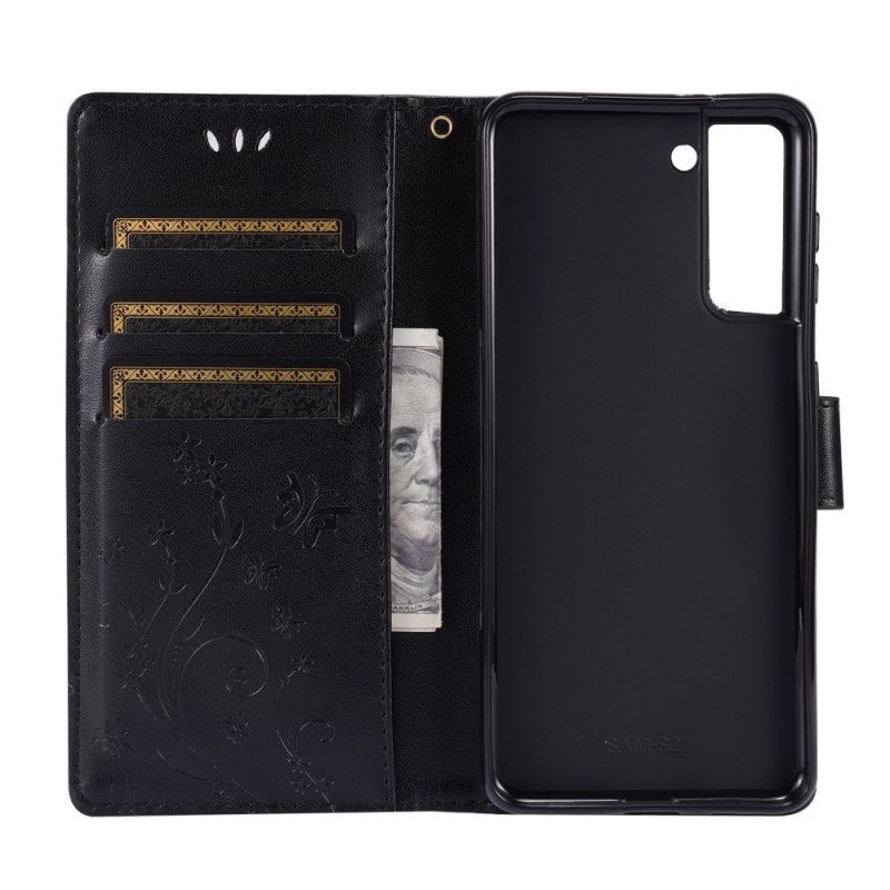 Etui Folio Samsung Galaxy S21 5G Szary Czarny Motyle Na Wietrze Etui Ochronne