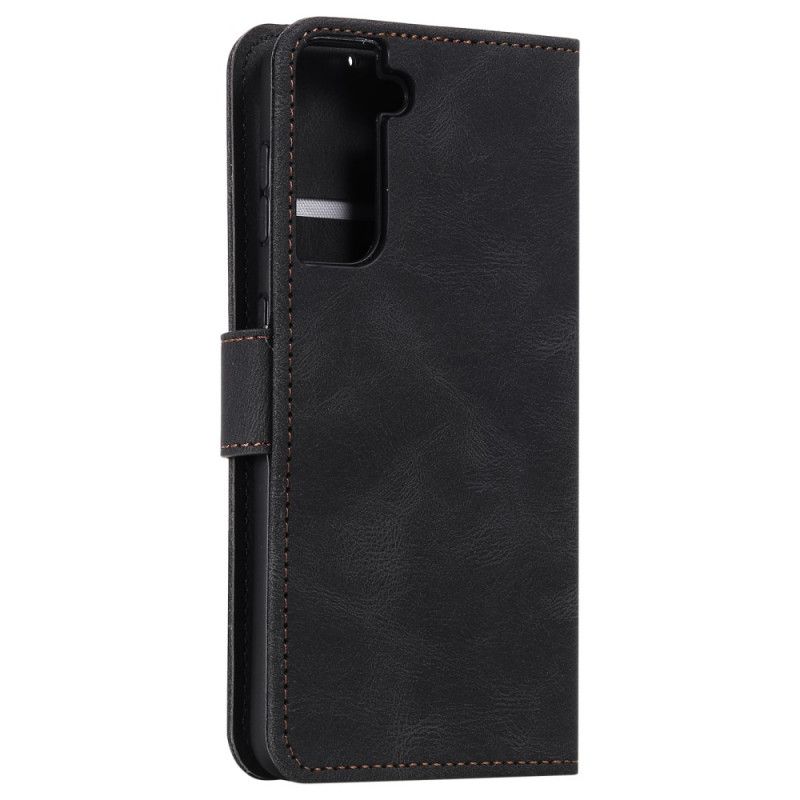 Etui Folio Samsung Galaxy S21 5G Szary Czarny Szwy Dotykające Skóry