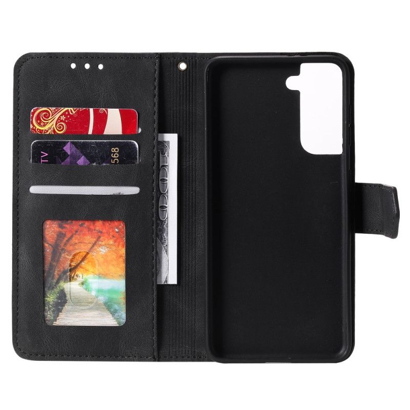 Etui Folio Samsung Galaxy S21 5G Szary Czarny Szwy Dotykające Skóry