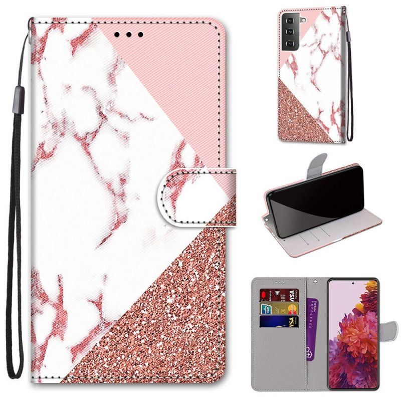 Etui Folio Samsung Galaxy S21 5G Trójkąt Z Marmuru I Brokatu Etui Ochronne